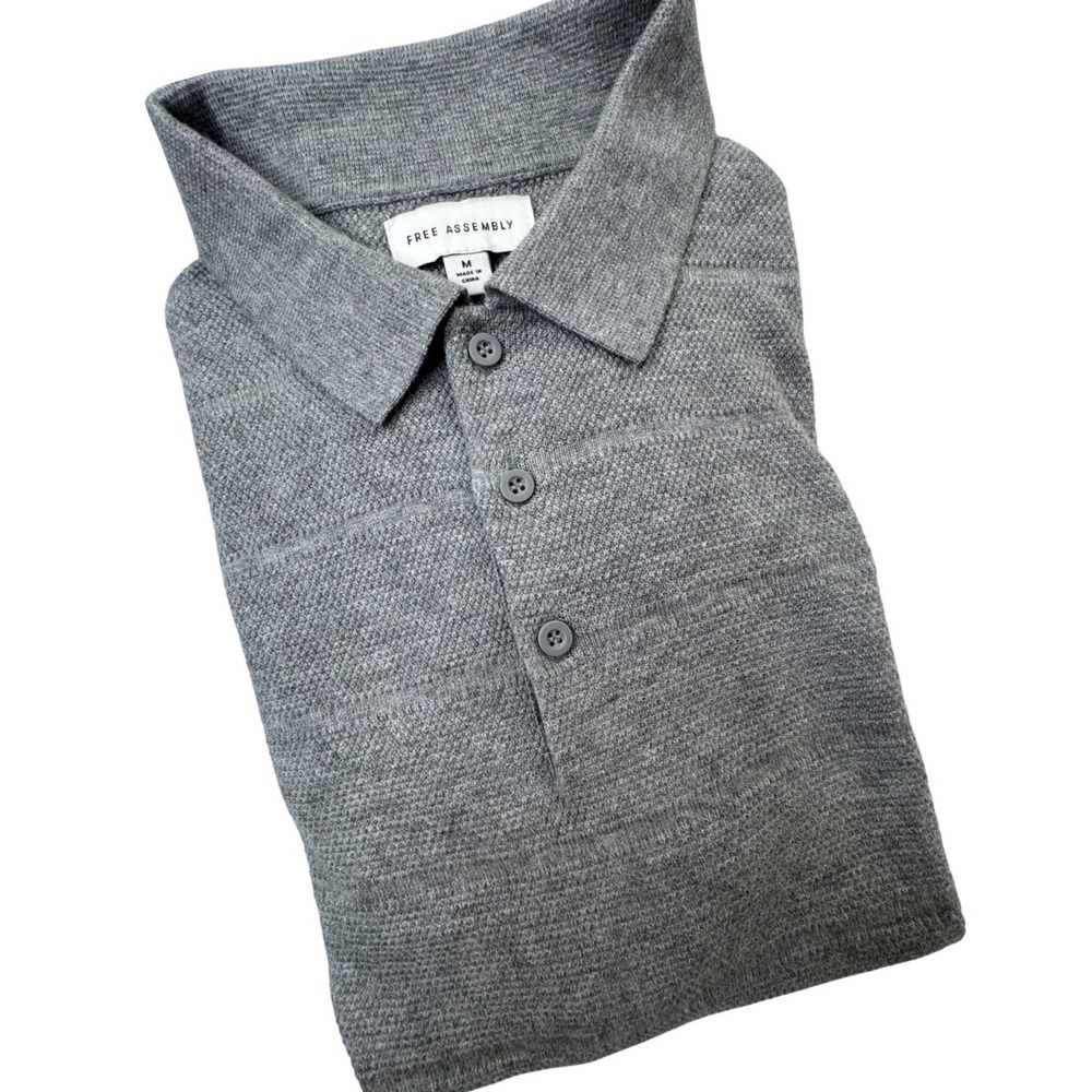 Free Assembly Men Polo Shirt sweater Grey Heather M preppy old money short sleev